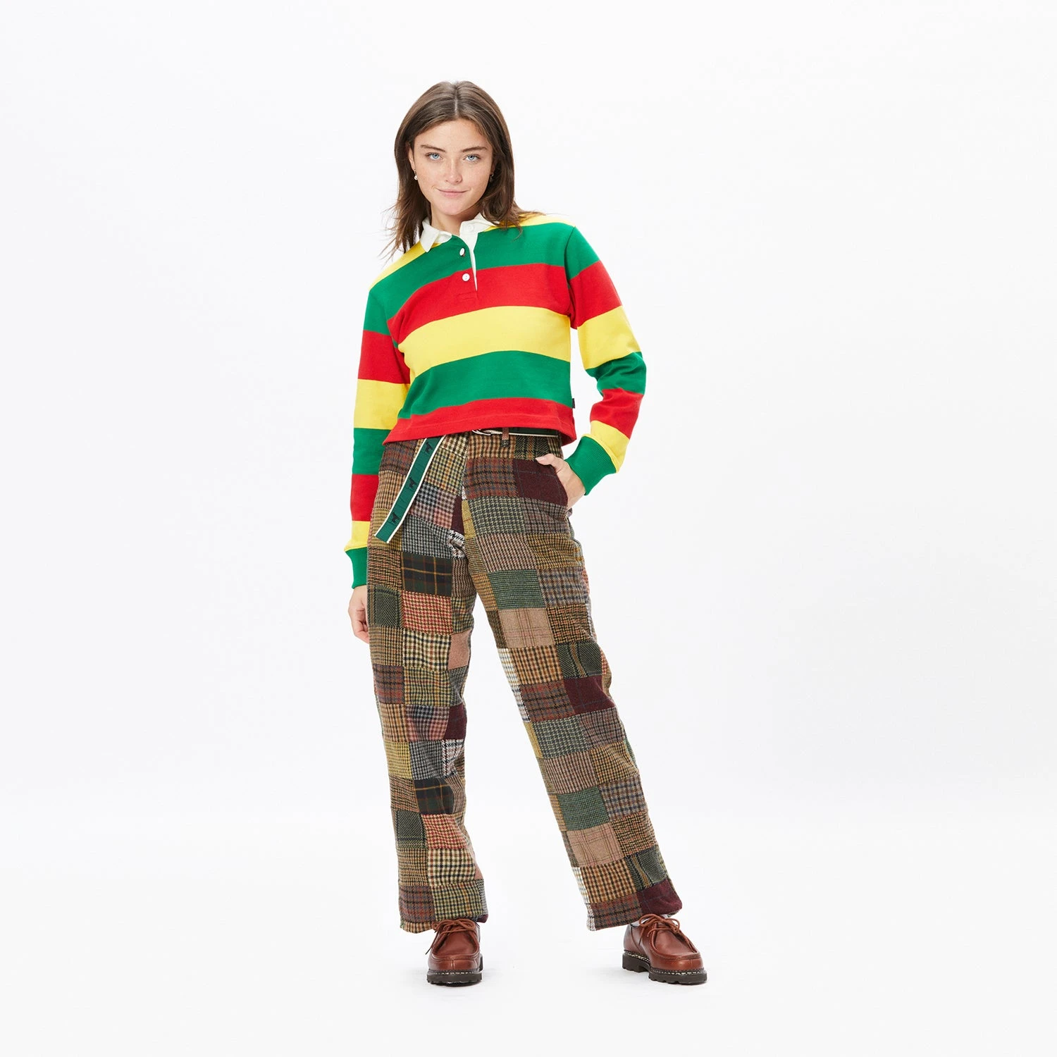 Red, Yellow, And Green Stripe Cropped Rugby - Image 3