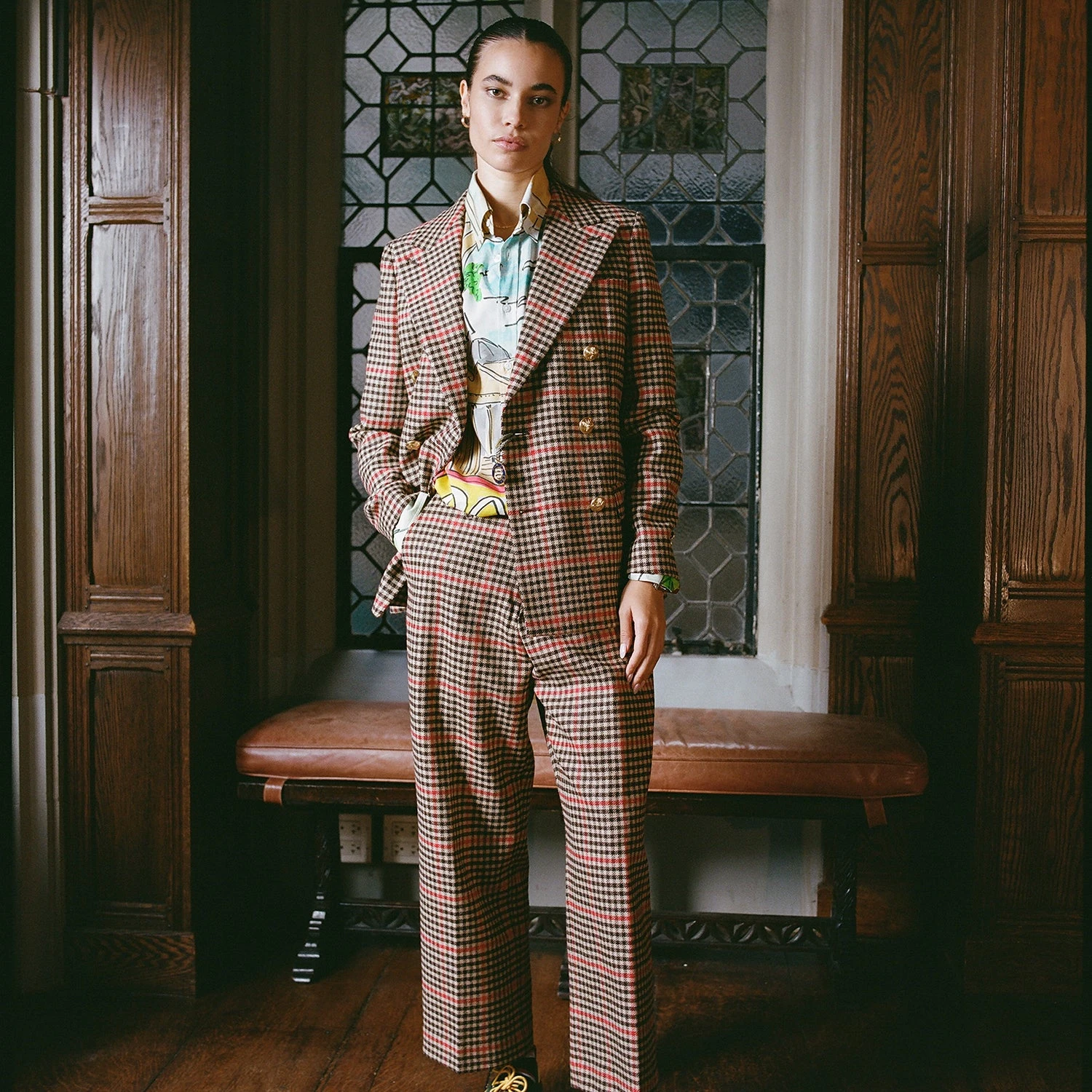 Women's Gun Check Wool Jacket - Image 2