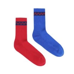 Red And Blue Mismatched Crew Socks