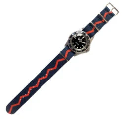 Watch Strap In Navy And Red Zig Zag
